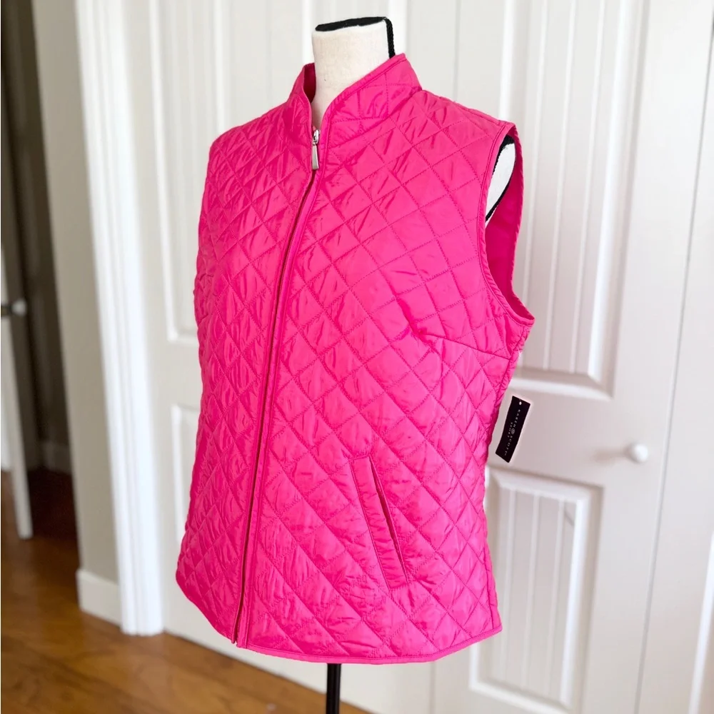 Karen Scott Sport Pink Quilted Puffer Vest Size Large L Athleisure Full Zip - Picture 4 of 15